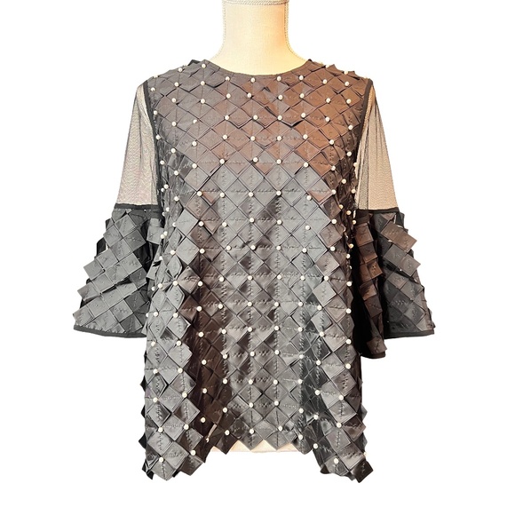 WHY DRESS Tops - # A021 WHY DRESS  BLACK , Hi-LO ROMANTIC  3D Diamond satin patches, pearls